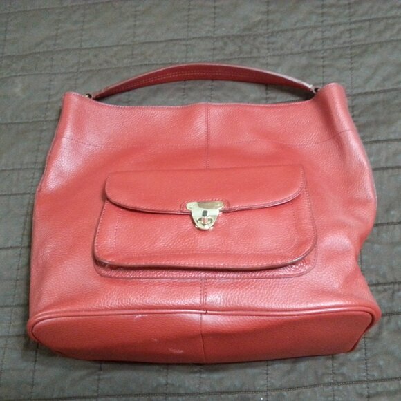 Banana Republic Leather Pebble Hand Bag Top Handle  Purse Red Grain Women - Picture 1 of 15